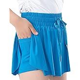 zqajuxg Girls Flowy Shorts with Spandex Liner,2 in 1 Butterfly Shorts Teen Girls with Pockets for Sports,Running,Athletic