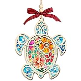 HEXMOZ Sea Turtle Christmas Ornament - Turtles Gifts for Women, Turtle Lovers - Beach Themed Gifts for Beach Lovers, Holiday Exchange Ideas - Acrylic Wood Turtles Flowers Ornament Christmas Decoration