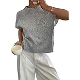 FOTKLAX Women's Vest Cap Sleeve Crop Sweater Floral Crew Neck Lightweight Cute Pull Over Sweaters Fall and Spring 2025