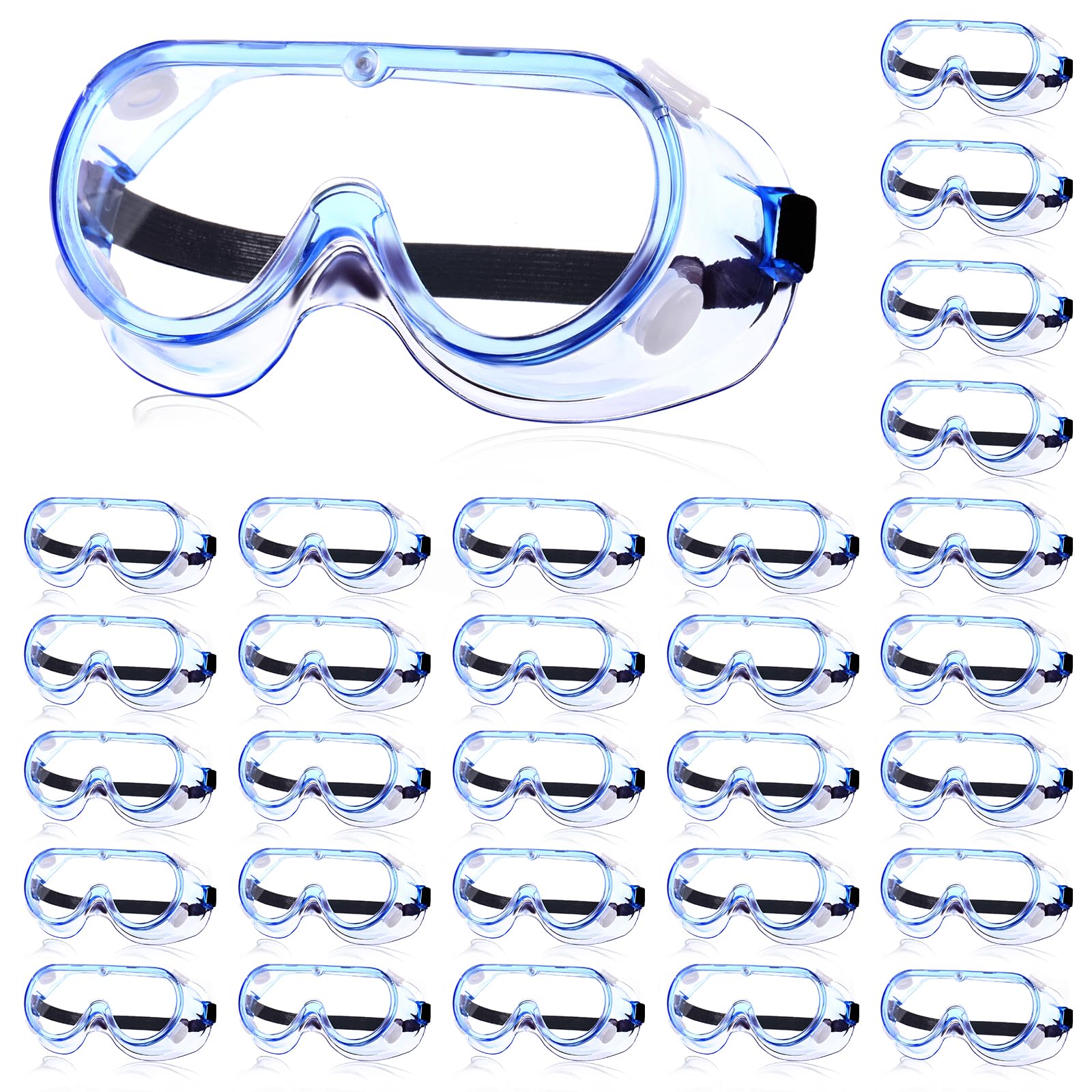 Photo 1 of Yunsailing 30 Pack Protective Safety Goggles Clear Lab Over Glasses Anti Fog Eye Protection Goggles for Men Women(Clear Blue)