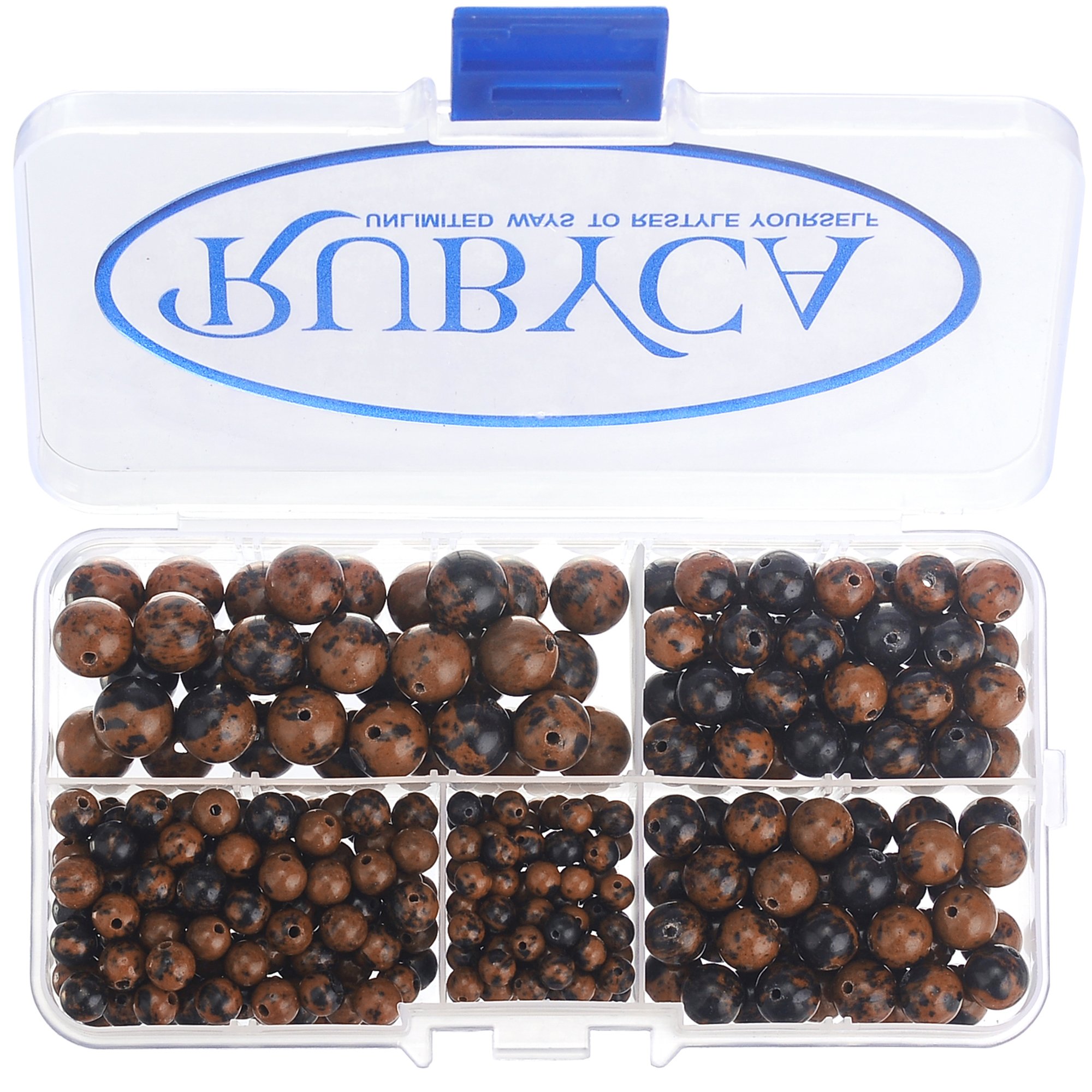 RUBYCA Natural Mahogany Obsidian Gemstone Loose Bead Organizer Plastic Box Jewelry Making Mix Sizes