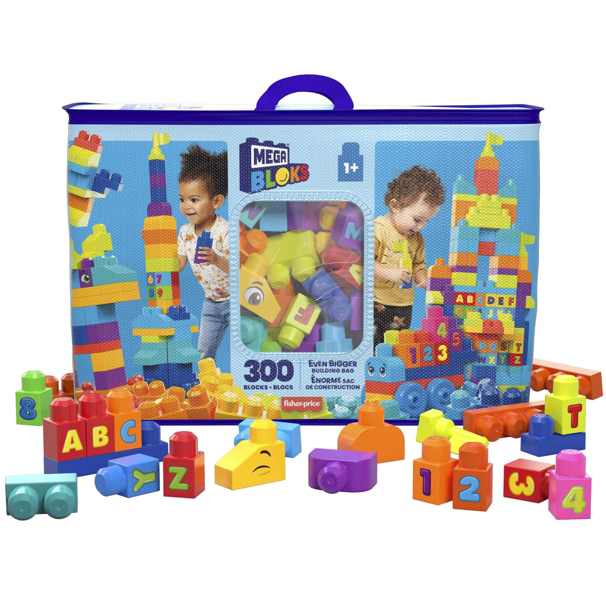 Photo 1 of MEGA BLOKS First Builders Toddler Blocks Toys Set, Even Bigger Building Bag with 300 Pieces and Storage, Blue, Ages 1+ Years