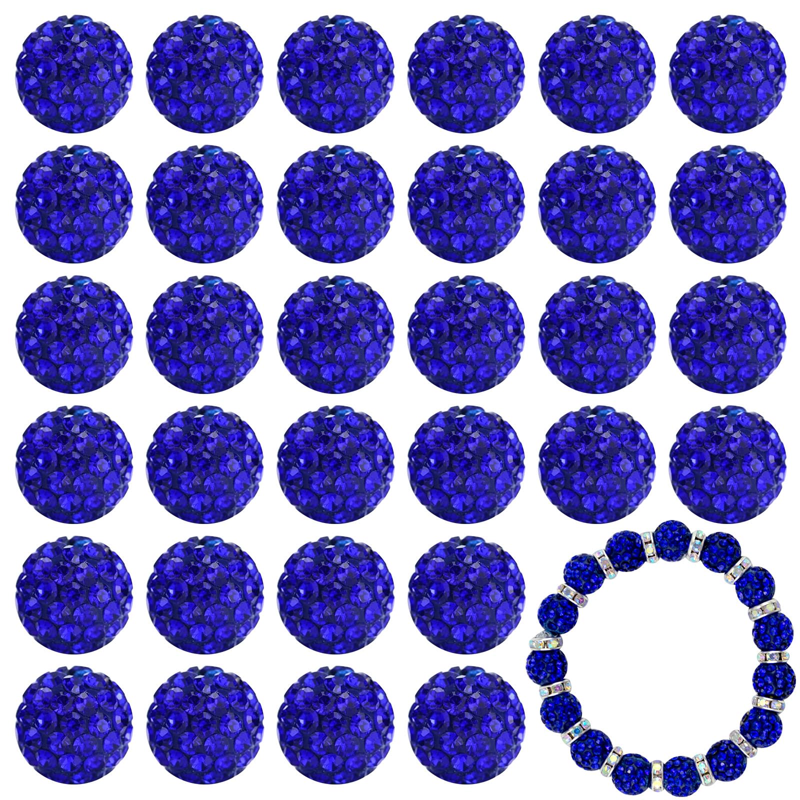 Photo 1 of HakyPaky 180PCS 10mm Clay Rhinestone Beads for Jewelry Making Clay Disco Ball Beads Sparkly Diamond Crystal Beads for Bracelet Necklace Earring Making (Royal Blue)