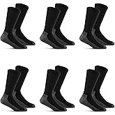 Fruit of the Loom Men's Cushioned Moisture Wicking Durable Cotton Workgear Crew Socks (6 Pack), Black, Large (12-15)
