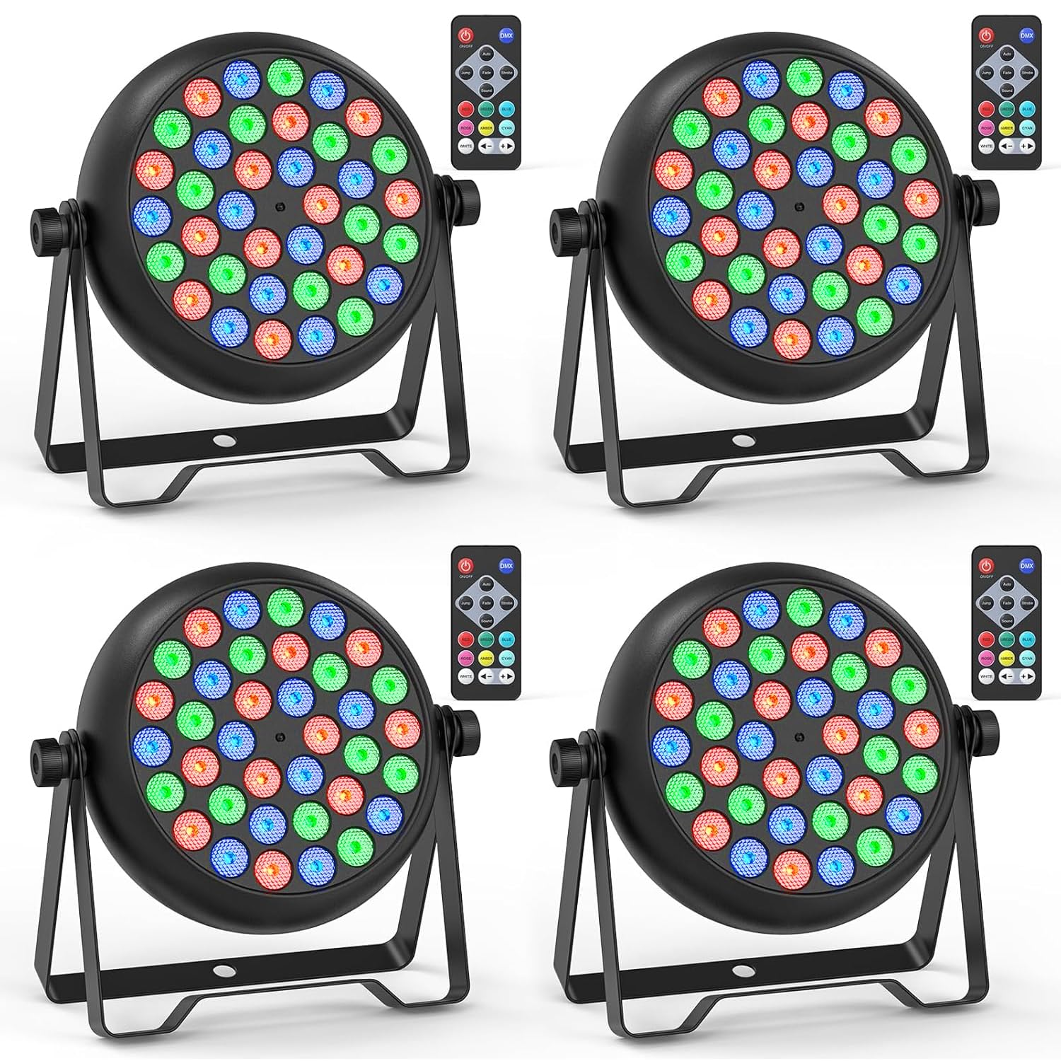 Photo 1 of DazzlingStage 36 LED Stage Lights, Corded RGB Par Lights, 4/7 CH DMX Par Can, LED Stage Par with Sound Activated & DMX 512, Uplights for Wedding, Club, Event, Party, 4 Pack