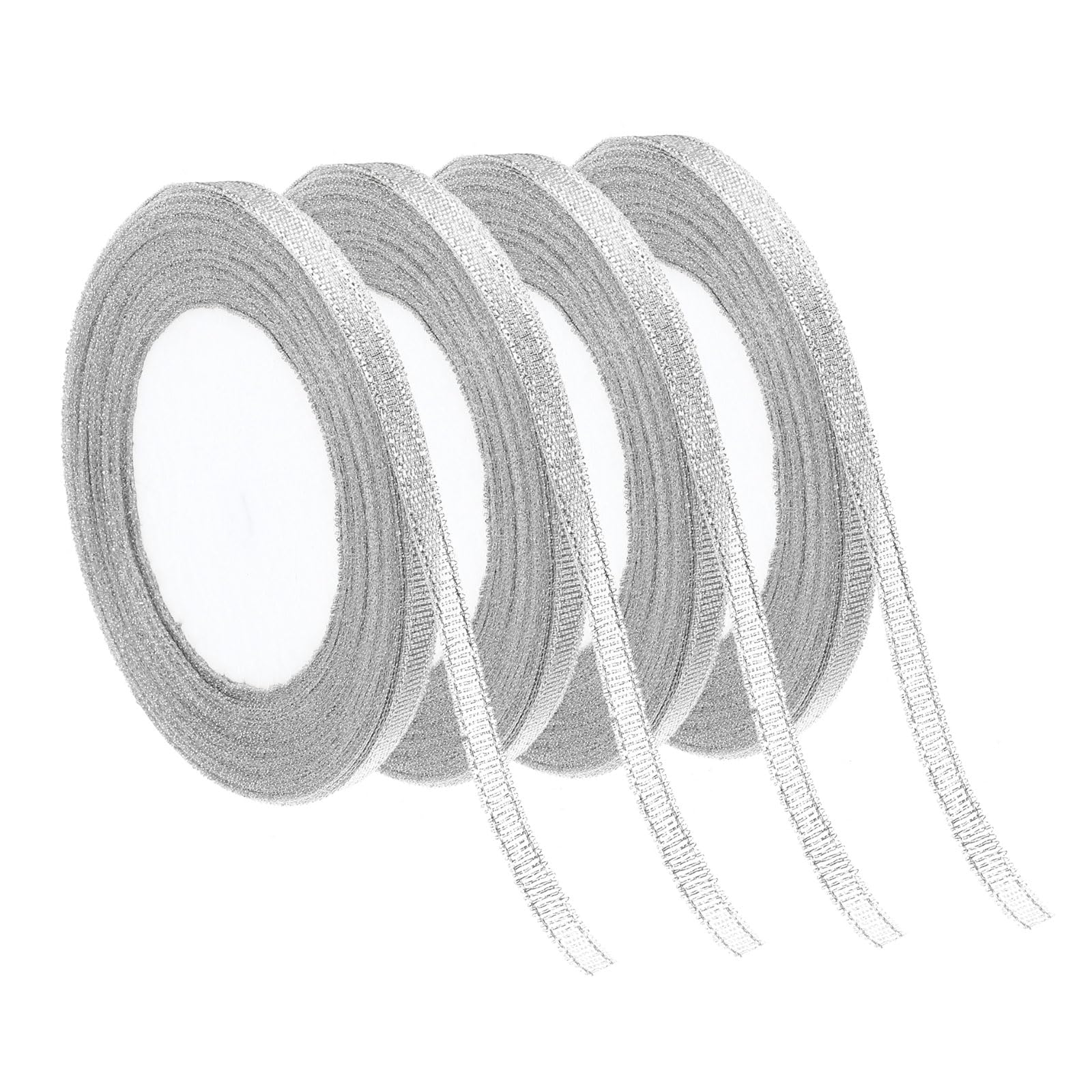 PATIKIL Total 96Yard Glitters Metallic Ribbon, 4Roll 1/4" W Fabric Solid Sparkly Ribbon for Gift Wrapping Wedding Bouquet Flower Decoration DIY Craft, Silver