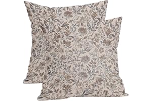Vintage Floral Pillow Covers 2PCS- Decorative Square Pillowcases for Sofa Couch Living Room Bedroom, 18x18 Inch Farmhouse Hom