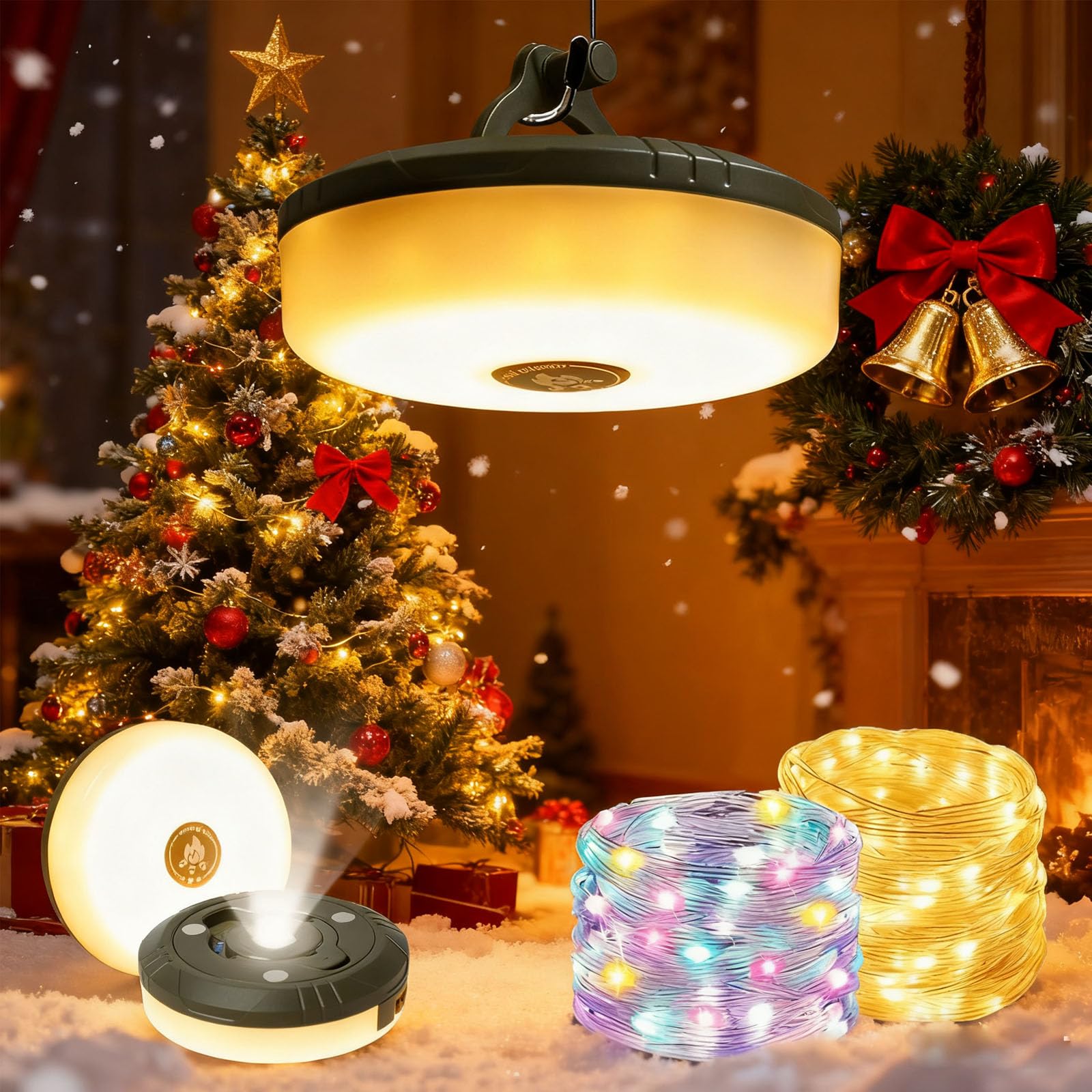 Camping String Lights 10M,2 in 1 RGB & Warm USB Fairy Light 8 Lighting Modes,Rechargeable Tent Light 30s Roll up Portable Stowable LED Christmas Lights for Garden,Gazebo,Camping,Christmas,Home Decor