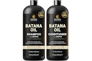 INFINA ESSENTIALS Batana Oil Shampoo and Conditioner Set | 16 fl oz Each | with Biotin & Tea Tree | Moisturizing, Strengthening & Nourishing Formula | Promotes Hair Growth and Thickness