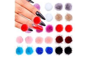AZZORI 24 Pieces 3D Nail Art Fluffy Pom Balls Kawaii Nail Charms Detachable Magnetic Nail Pom Pom Nail Accessories Nail Design Nail Supply Nail Art Kit Stuff
