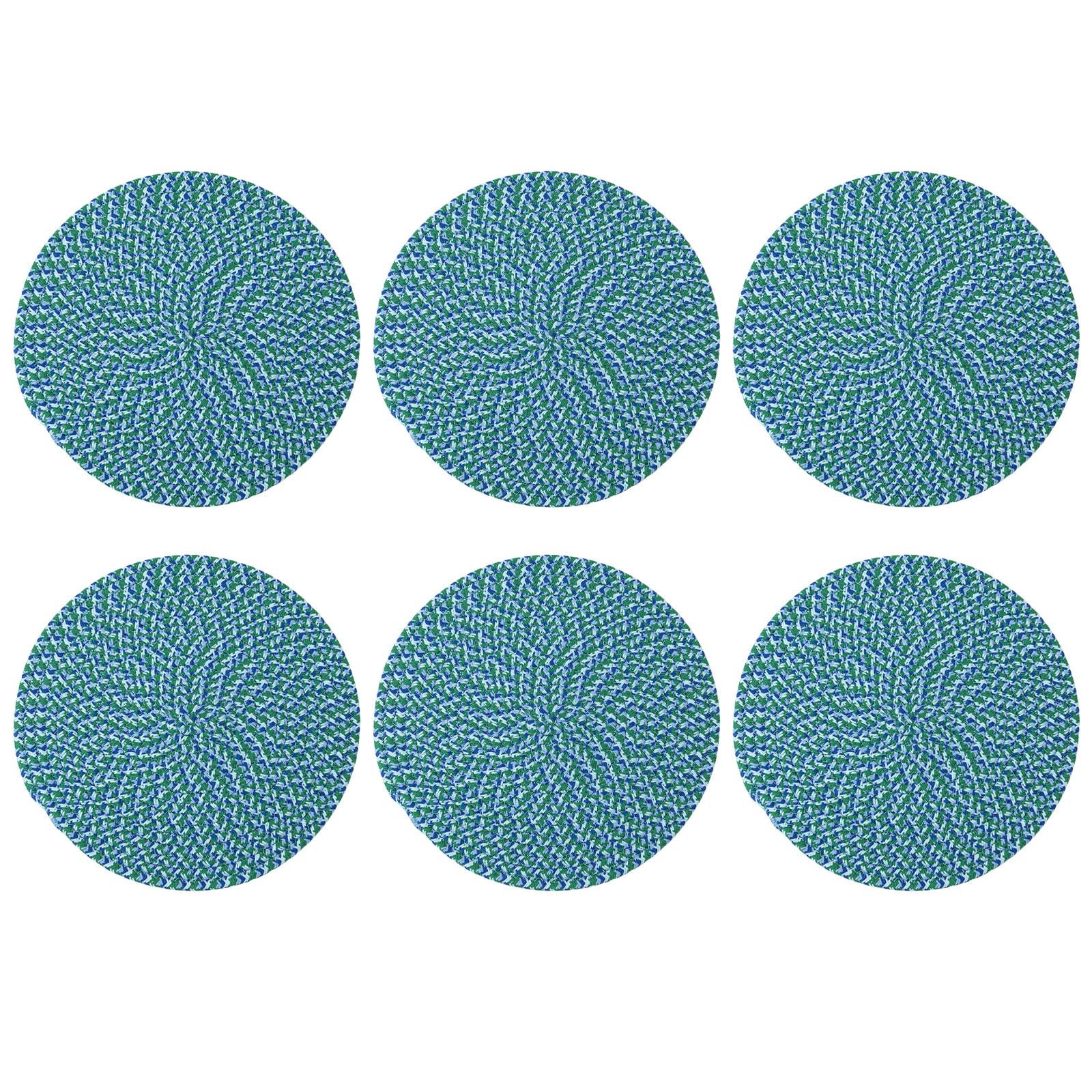 Round Natural Woven Coasters 6 - Round Braided Washable Heat Resistant Coasters for Kitchen Dining Table Home Restaurant 11 CM Blue and Green 140215