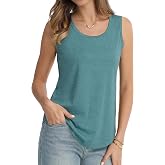QUALFORT Womens Tank Top Scoop Neck Sleeveless Summer Casual | Soft Lightweight Rayon Stretch, Relaxed Loose Fit, Basic Casual Style, Curved Hem, Daily Wear, Easy Layering
