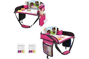 UTOLOVE 2Pcs Kids Travel Tray, Kid Travel Tray, Travel Tray for Kids Car Seat, Car Tray for Kids with Drawing Kit, Carseat Tray for Toddler, Kids Road Trip Essentials for Airplane, Pink