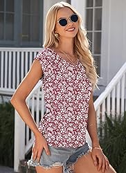 AUSELILY Womens Cap Sleeve T-Shirt Casual Loose Fit