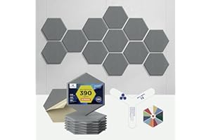 Dexmoko Self-Adhesive Acoustic Panels [390 lbs/yd³ Ultra-High Density], 2nd Generation Sound Absorbing Panel, Professional Level Sound Panel, Polyester Soundproof Foam [Size L, Moon Grey]