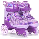Nattork Toddler Roller Skates for Girls, 4 Adjustable Sizes Tri-Wheel Skates for Beginner Kids with Light-Up Wheels, for Indoor Outdoor Sports