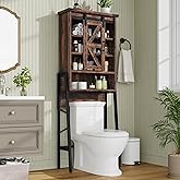 kepptory Over The Toilet Storage Cabinet with Sliding Barn Door, Over Toilet Bathroom Organizer with Adjustable Shelves and Metal Frame, Farmhouse Space Saver The Toilet Rack (Brown)