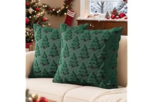 SLADPOEM Christmas Throw Pillow Covers with Tree Decoration, 18x18 Faux Fur Wool Throw Pillows Soft Plush Cushion Covers, Set of 2 Xmas Tree Pillowcases for Holiday Winter Home Sofa Couch Bed Porch (Green)