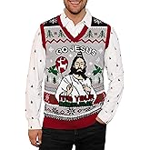Arvilhill Mens Christmas Sweater Vest Ugly V-Neck Sleeveless Santa Gingerbread Pullover (S-3XL)