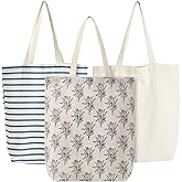 Juvale Canvas Tote Bag Set - Durable Polycotton Fabric Grocery Bag - Foldable Reusable Sacks With Handles - Farmers Market Tote & Small Shopping Carryall - Small, 15 x 16.5 in, Pack Of 3, Multi-Color