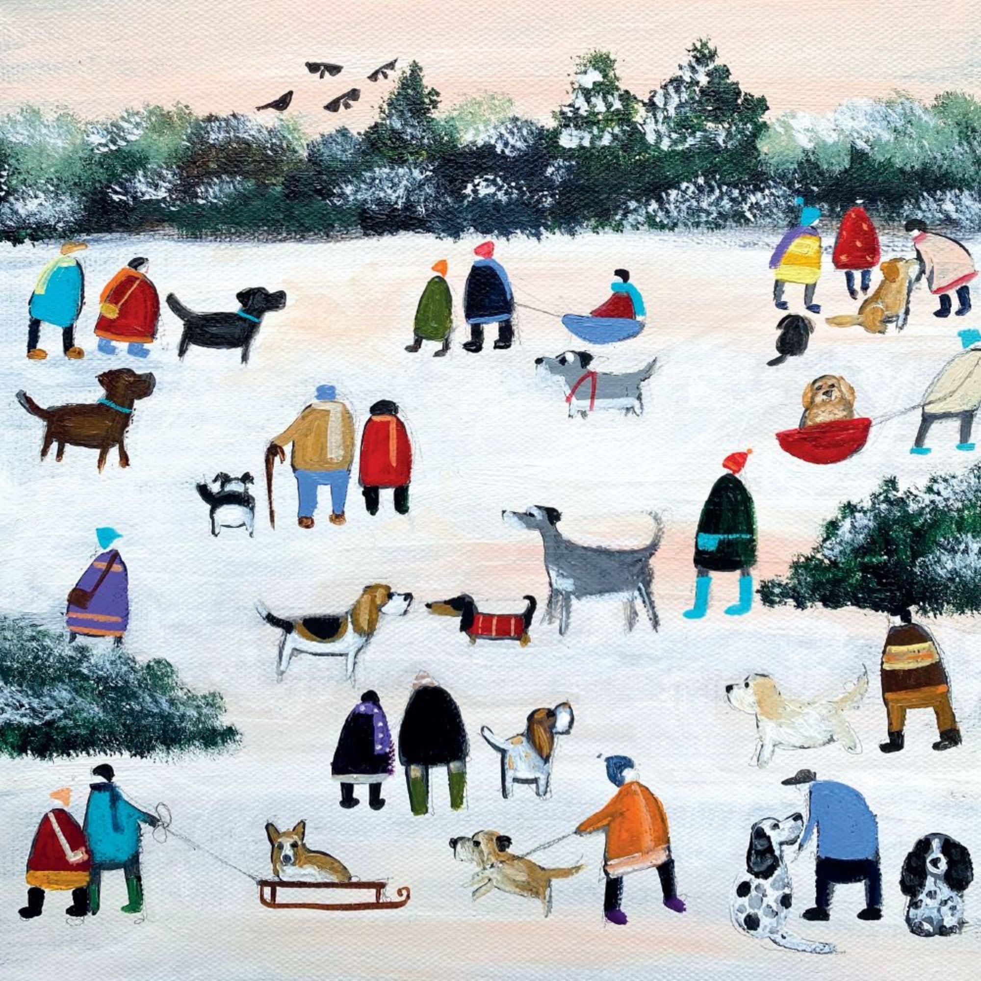 Macmillan Charity Christmas Cards Pack of 5 - A Walk in the Snow - Artistic Festive Dog Design by Louise Rawlings - Made in the UK - Eco-Friendly