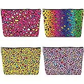 4 Pack Rainbow Leopard Print Makeup Bag Cosmetic Bags,Leopard Decor Gifts for Women Cheetah Lovers Daughter Girl Friend Sister Niece Nurse Friendship Anniversary Christmas Waterproof Toiletry Bag