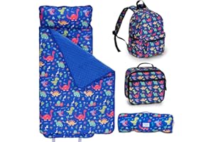 KULAHLIK Toddler Nap Mat with Matching Backpack & Lunchbox, Kids Sleeping Bag with Removable Pillow & Blanket, Napping Mats for Preschool, Daycare, Travel, Pre K Roll up Slumber Bags for Ages 3-6 Years