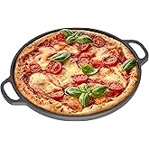 Chef Pomodoro Cast Iron Pizza Pan, Pre-Seasoned 12 inch Cast Iron Skillet with Handles, Dosa Pan for Dosa Tawa Roti, Crepe Pan, Comal for Tortillas, Baking Stove, Oven, Grill BBQ and Campfire