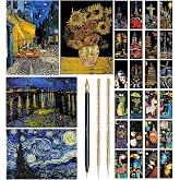 Scratch Art Painting Scratch Paper Rainbow Painting Sketch Pads DIY Art Craft Set， 4 Pcs Vincent Van Gogh Engraving and 24Pcs Classic Landmarks and Animal Series for Kids &amp; Adults with 3 Tools