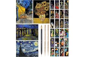 RYOMA Scratch Art Painting Scratch Paper Rainbow Painting Sketch Pads DIY Art Craft Set， 4 Pcs Vincent Van Gogh Engraving and 24Pcs Classic Landmarks and Animal Series for Kids & Adults with 3 Tools