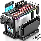 Switch 2 RGB Organizer Station with Controller Charging Dock, Switch 2 Storage Stand, Joycon 2 Charger, Gaming Accessories Holds TV Dock, 16 Game Cases, 18 Game Cards, Sega Game Gear Accessories