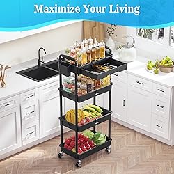 SUNALLY 4 Tier Rolling Utility Cart with