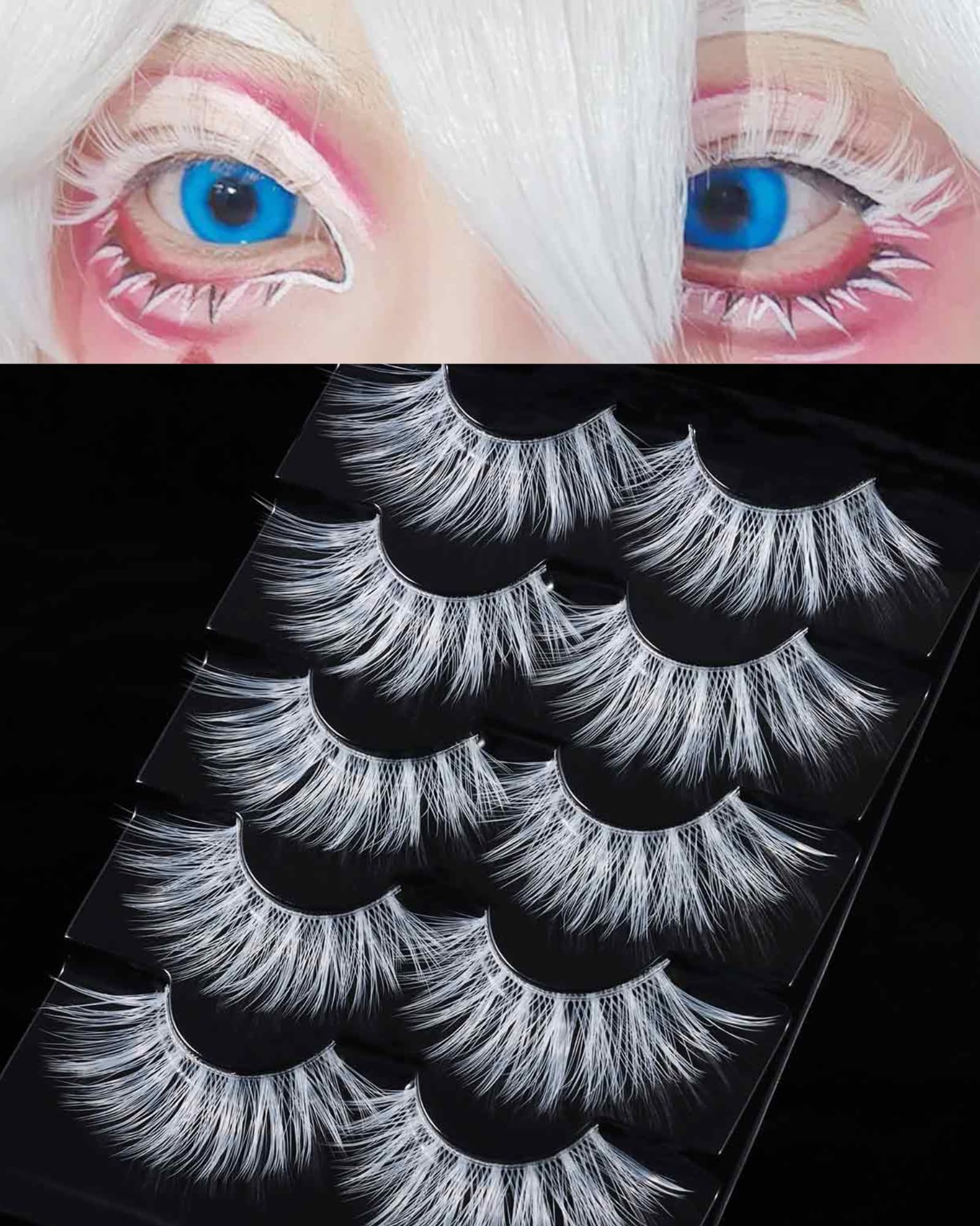 Outopen 5 Pairs White False Eyelashes for