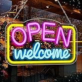 Open Signs for Business, 16"X 9" Bright LED Neon Open Sign Powered by USB with ON/OFF Switch, Adjustable Brightness Open Sign for Bars, Hotel, Stores, Coffee, Window, Wall, Party (Pink&Blue&Yellow)