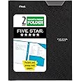 Five Star 2-Pocket Folder, Plastic Folder with Stay-Put Tabs and Prong Fasteners, Holds 8-1/2" x 11" Paper, Black (72113)