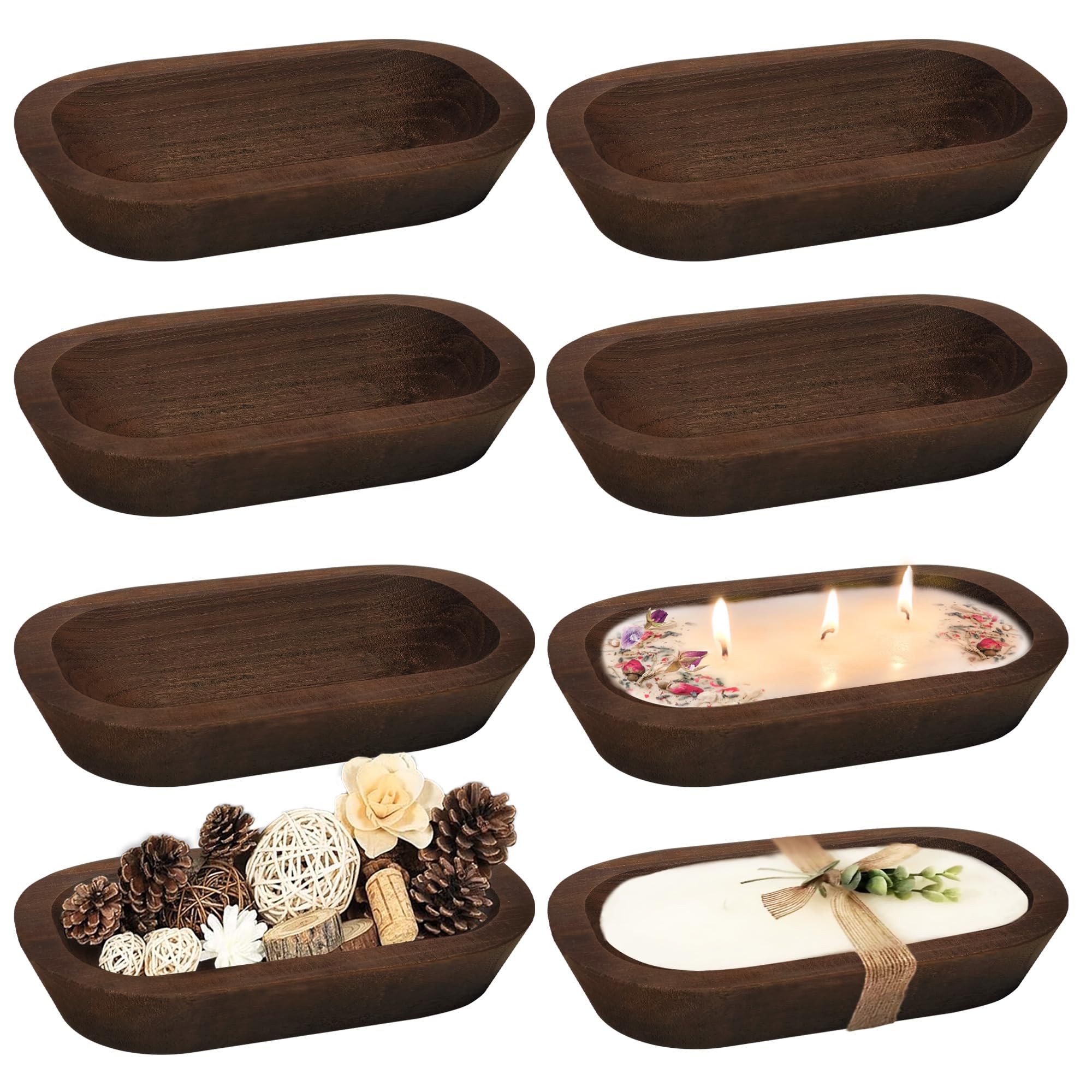 Royxen 8 Pack Wood Dough Bowl, Wooden Dough Bowls Paulownia, Rustic Bowl Vintage, Bowls for Candle (Brown, 9.7" x 6")