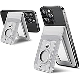 For Magsafe Wallet Stand with Airtag Holder, Strongest Magnetic Wallet for iPhone 17/16/15/14/13/12 Series, ID Window, 4 Card Slots, 10 Cards Holder, Vegan Leather, RFID Blocking, Light Gray