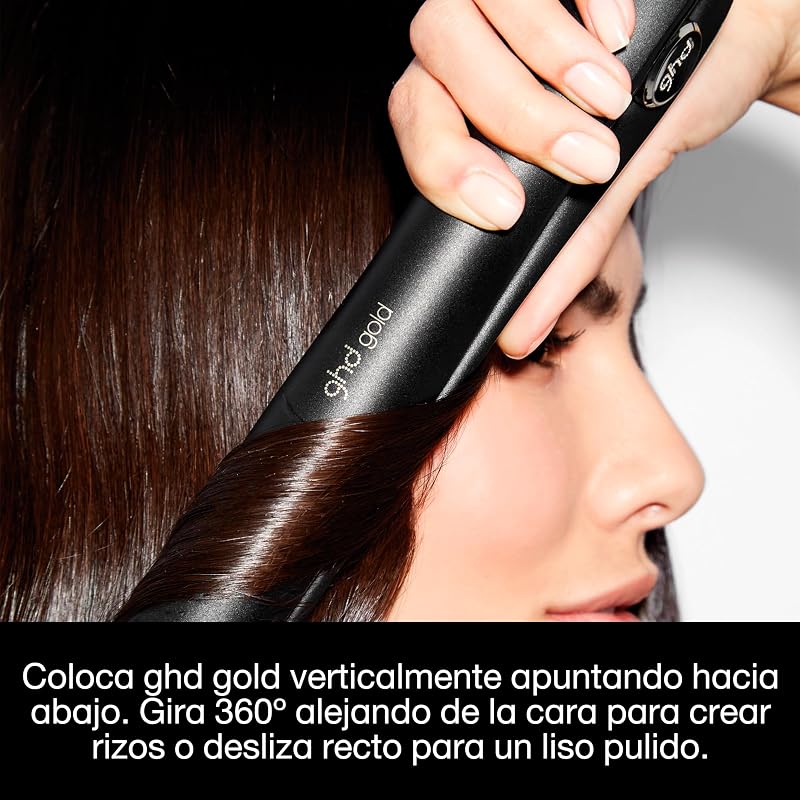Ghd gold - alisador de cabelo profissional para alisar, ondular e criar ondas, temperatura ideal de modelagem 185ºc, tecnologia dual-zone, preto
