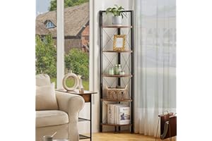 Fiona's magic 5-Tier Corner Shelf Stand, Tall Corner Bookshelf Corner Plant Stand, Corner Storage Shelves for Living Room, Home Office, Small Space, Brown