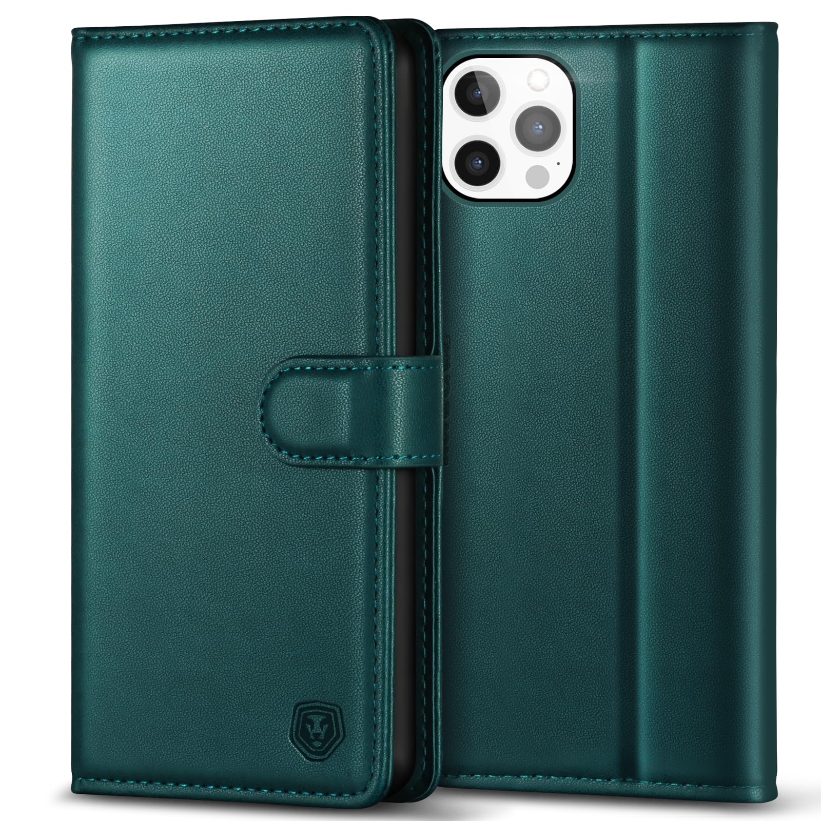 Kuafcase Compatible for iPhone 12 Pro Max Case with 4 Card Slots Magnetic Closure Kickstand Shockproof Protective Phone Case Compatible for iPhone 12 Pro Max - Green — image 1