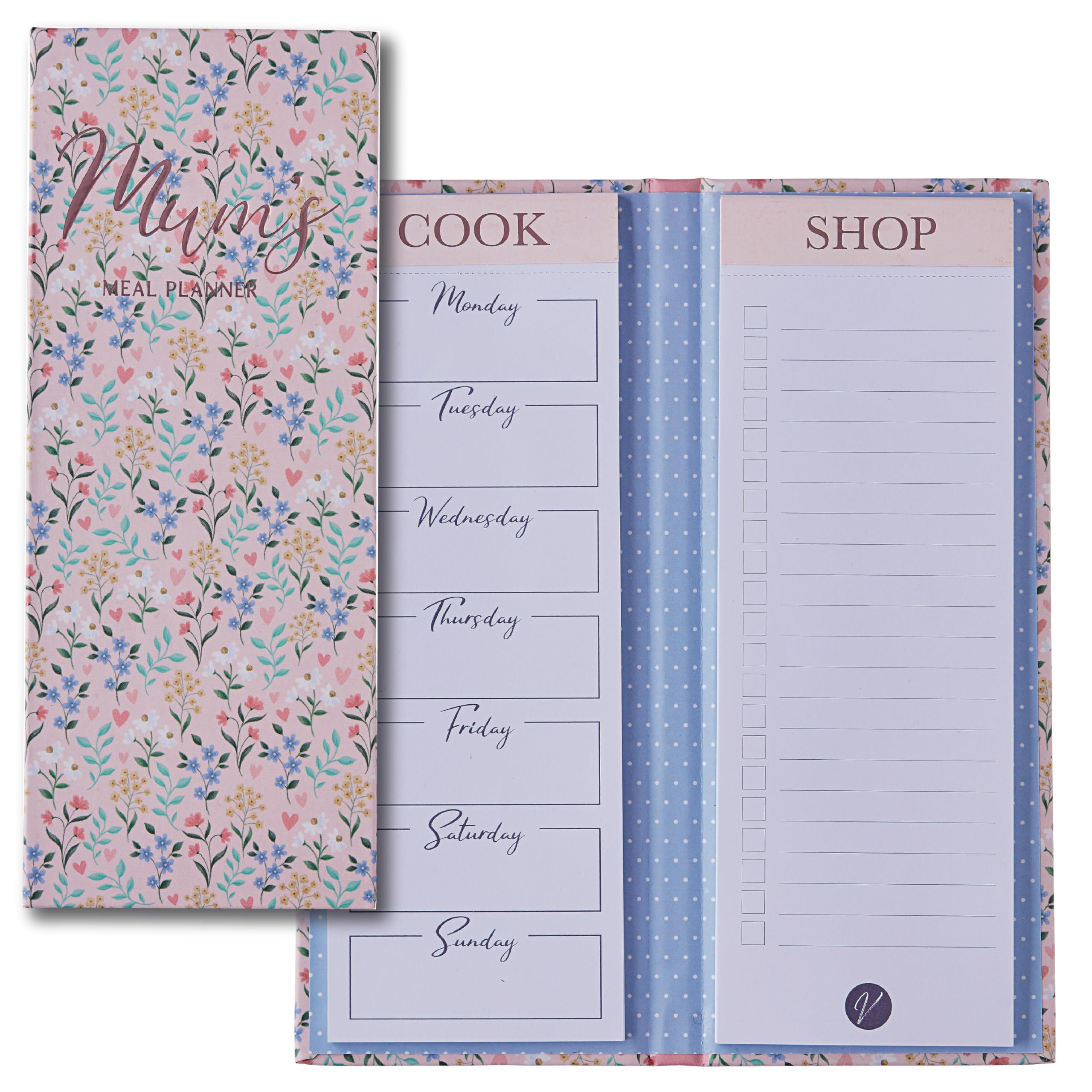Design By Violet Ditsy Floral ‘Mum’s’ Meal Planner Shopping List Organiser Planner Notepad List - Gift For Mother’s Day, Birthdays - Contemporary Design Gift Present 23cm x 9cm