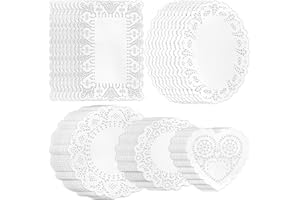 GothaBach 350PCS paper doily lace, various sizes, food-grade modern decorative in bulk, add elegance to crafts, coffee, cakes, desserts, dining tables, weddings (Heart-shaped round rectangle oval whit