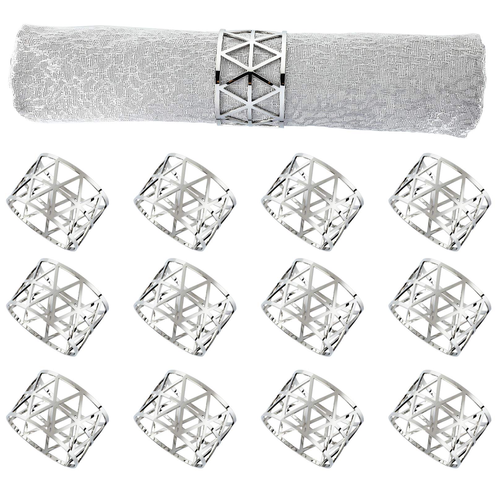 Photo 1 of 12 PCS Silver Napkin Rings Set Napkin Holders Metal Napkin Ring for Dinning Table Decor Farmhouse Napkin Ring for Wedding Birthday Party Family Gather Table Setting Decoration(Silver)