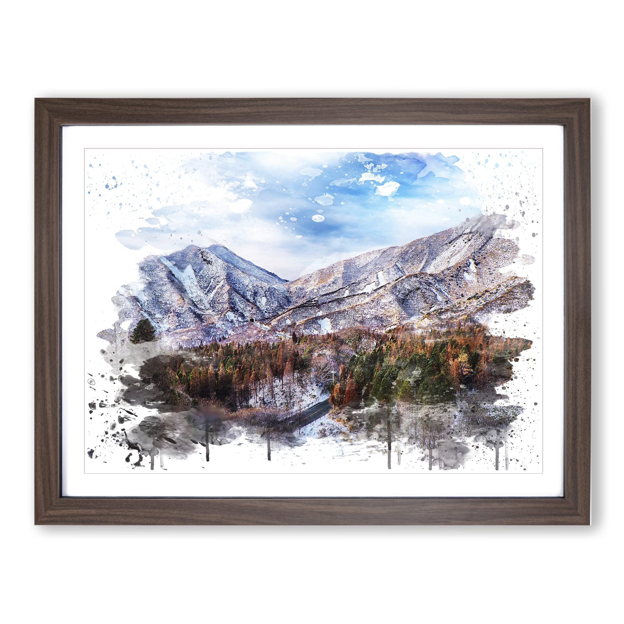 Landscape Aso Kumamoto Japan Mountain No.3 V3 Modern Framed Wall Art Print, Ready to Hang Picture for Living Room Bedroom Home Office Décor, Walnut A4 (34 x 25 cm)