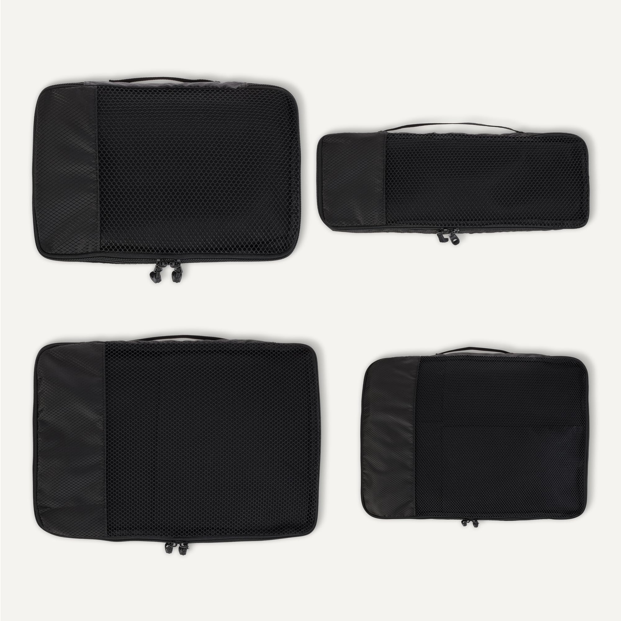 Amazon Essentials 4-teiliges Packwürfel-Reisezubehörset, Gepäckorganizer mit Doppelreißverschluss, Netzoberseite, 100% Polyester, klein/mittel/groß/schmal, schwarz (früher Amazon Basics) 5