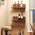 HOOBRO Wine Rack Wall Mounted 2 Pack, Wine Shelf Hanging Floating Wall Shelves, Wine Glass Bottle Rack Stemware Holder, for L