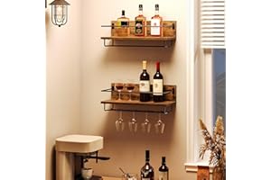 HOOBRO Wine Rack Wall Mounted 2 Pack, Wine Shelf Hanging Floating Wall Shelves, Wine Glass Bottle Rack Stemware Holder, for L