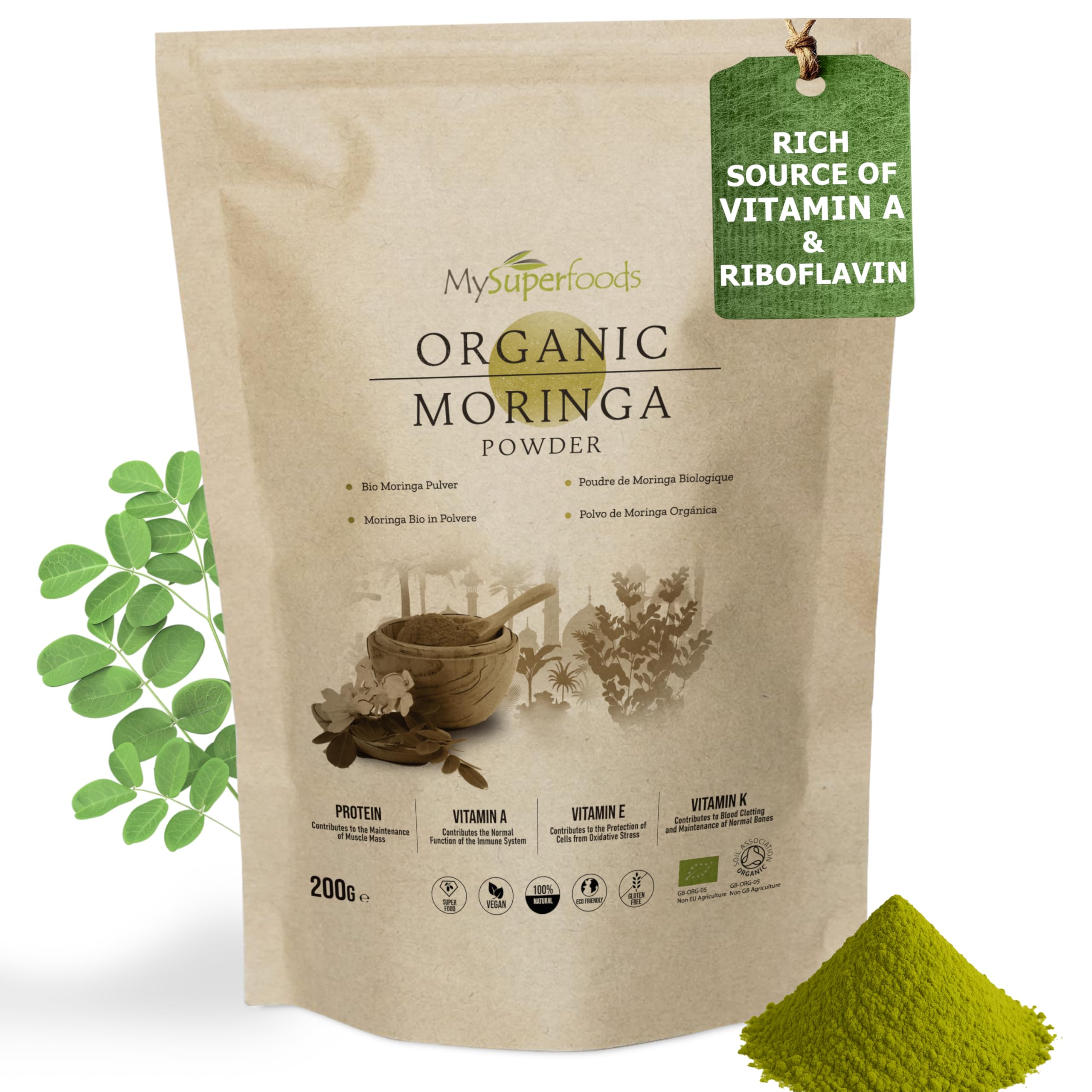 MySuperfoods Organic Moringa Powder 200g, Rich Source of Vitamin A & Riboflavin