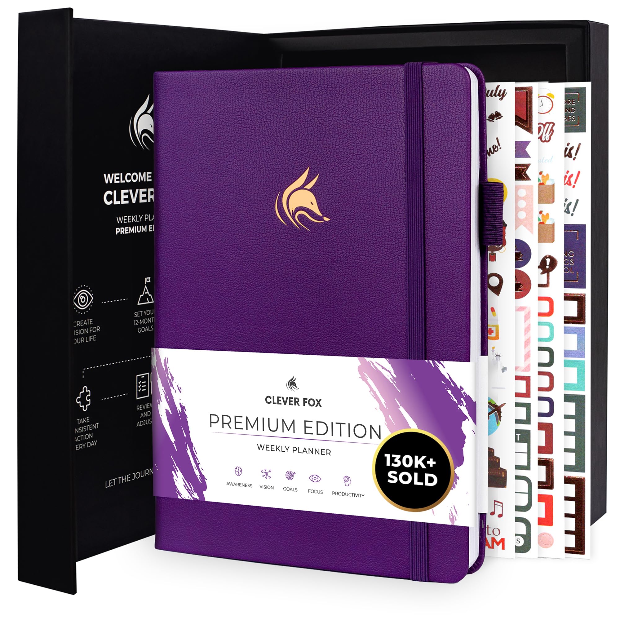 Clever Fox Planner Premium – Undated Weekly & Monthly Planner Organizer for Productivity & Time Management, A5 (Purple)
