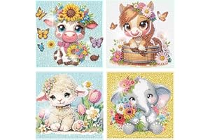 CDJLDDWW 4 Pack 5D Animals Diamond Painting Kits for Kids- Crystal Diamond Art for Adults Kids, DIY Full Drill Animal Family Gem Art Picture, Adults Gem Dot Crafts for Home Wall Decor 6x6 inch(without frame)